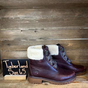 Womens‎ Timberland Convenience Brown Leather WP Winter Shearling Boots Size 6.5